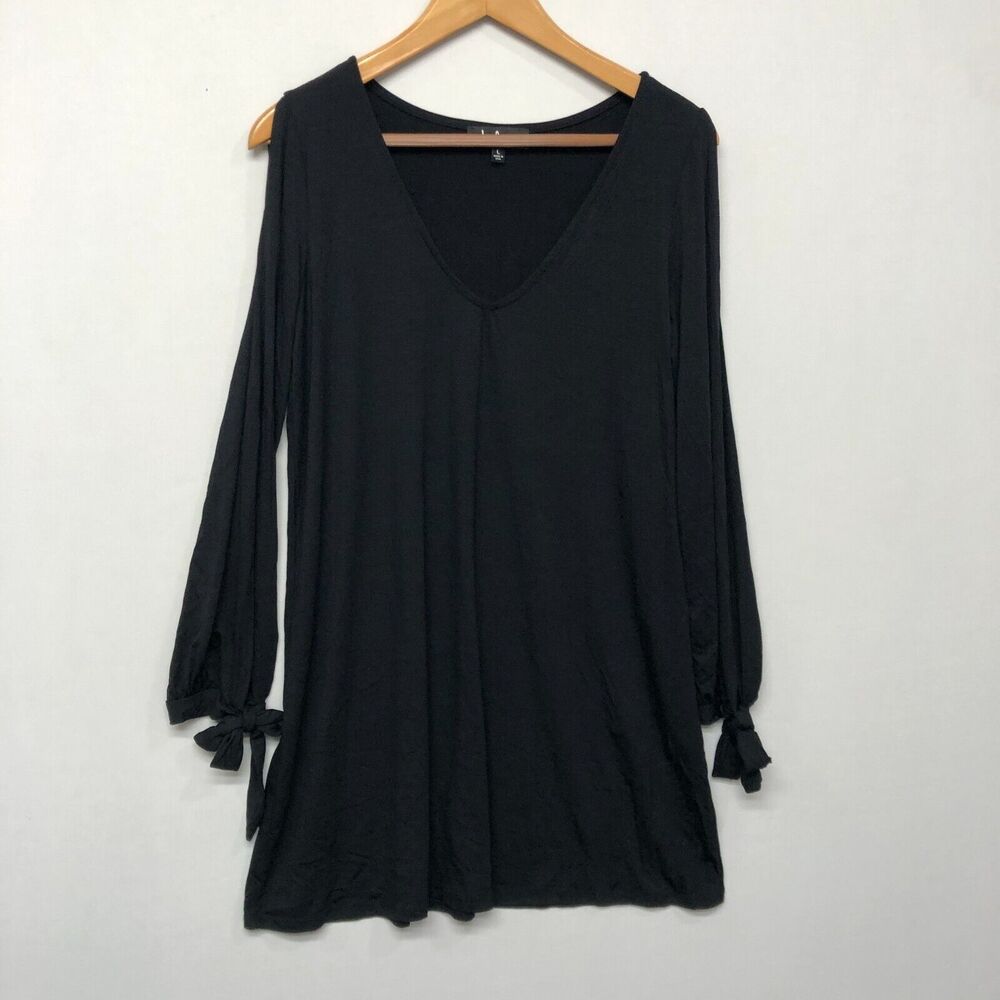 NWT Lulus Women Long Sleeve Mini Dress Size Large Black Rayon Blend B325 -9
